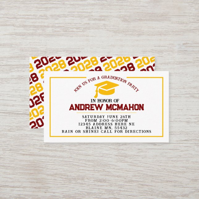 Invitation de graduation en or Maroon Insertion (Gold & Maroon Mini Graduation Invitations for friends, classmates, teammates or announcement inserts)
