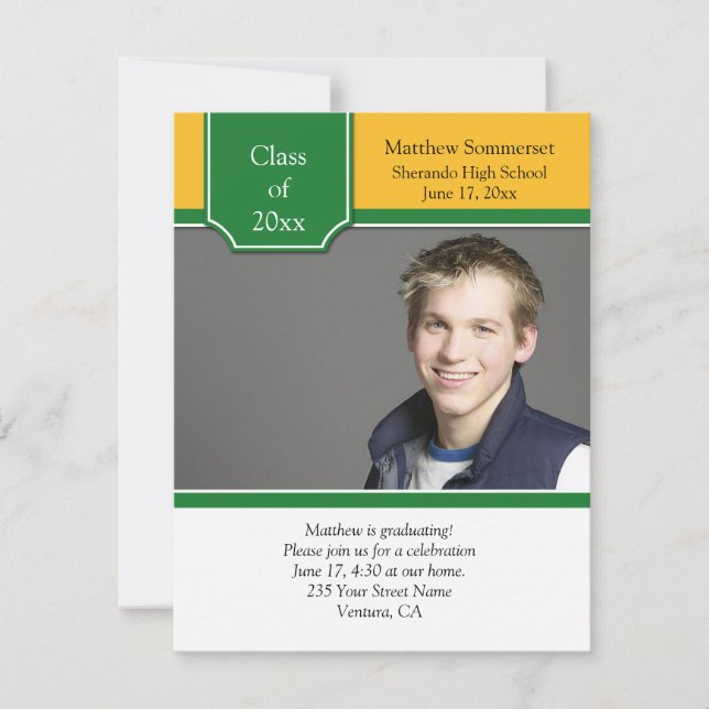 Invitation de graduation en or vert et jaune (Devant)