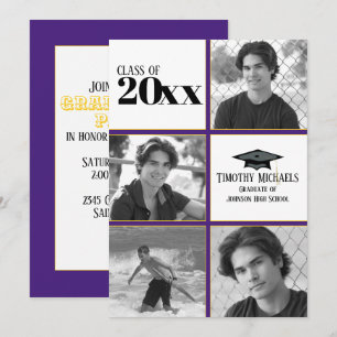 Invitation de graduation en violet et or, Matte 7"