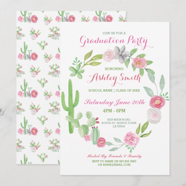 Invitation de graduation fête Fiesta Cactus Invita (Devant / Derrière)