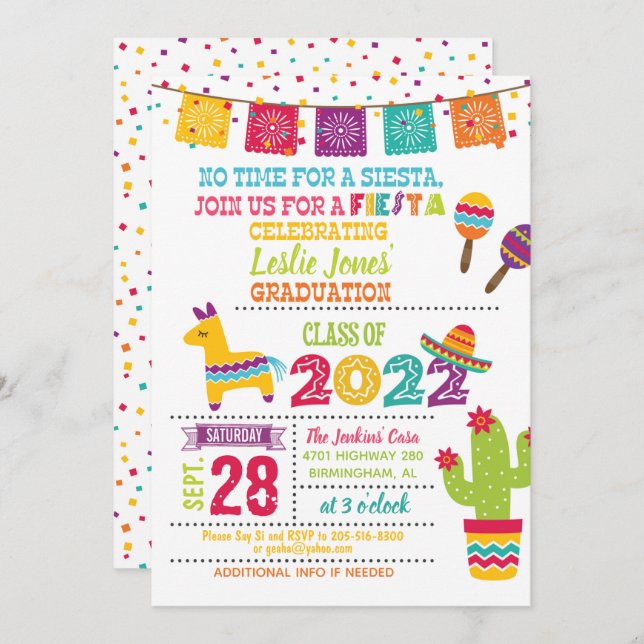 Invitation de graduation Fiesta - Wht (2022) (Devant / Derrière)