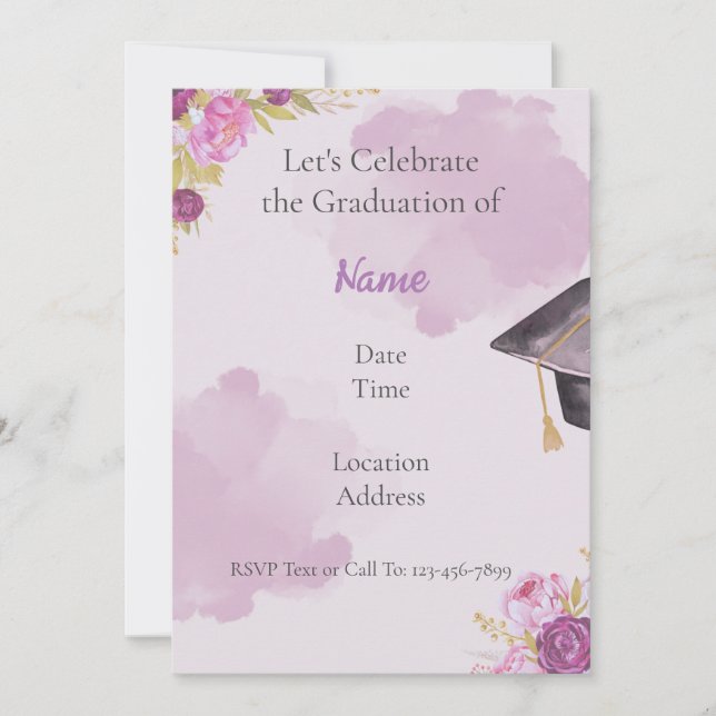 Invitation de graduation florale de l'aquarelle vi (Devant)