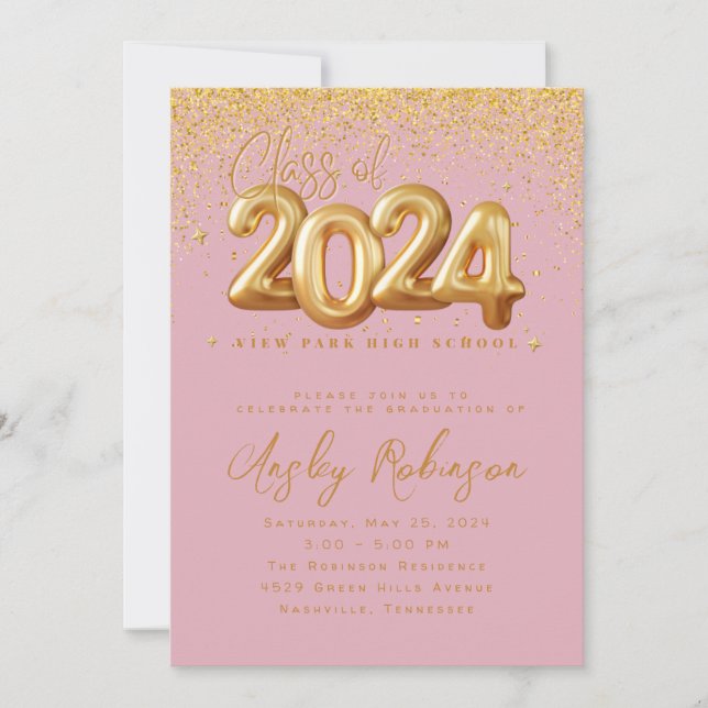 Invitation de graduation Gold et Pink 2024 (Devant)