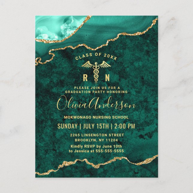Invitation de graduation Gold Green (Devant)