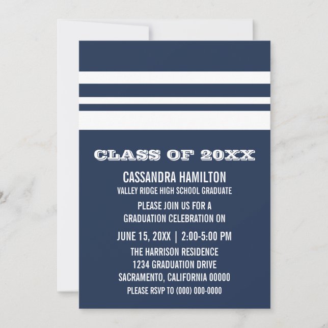 Invitation de graduation Gras Bleu/Blanc (Devant)