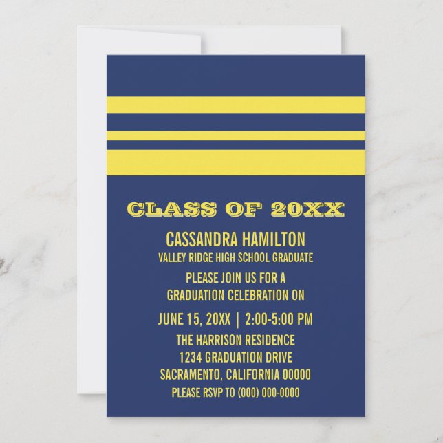 Invitation de graduation Gras Bleu/Jaune (Devant)