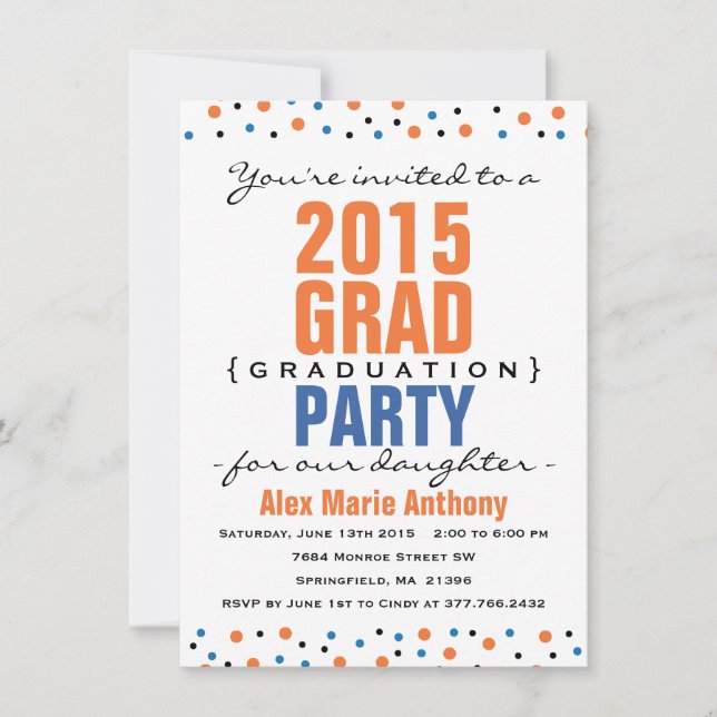 Invitation de Graduation Gras Moderne - Orange (Devant)