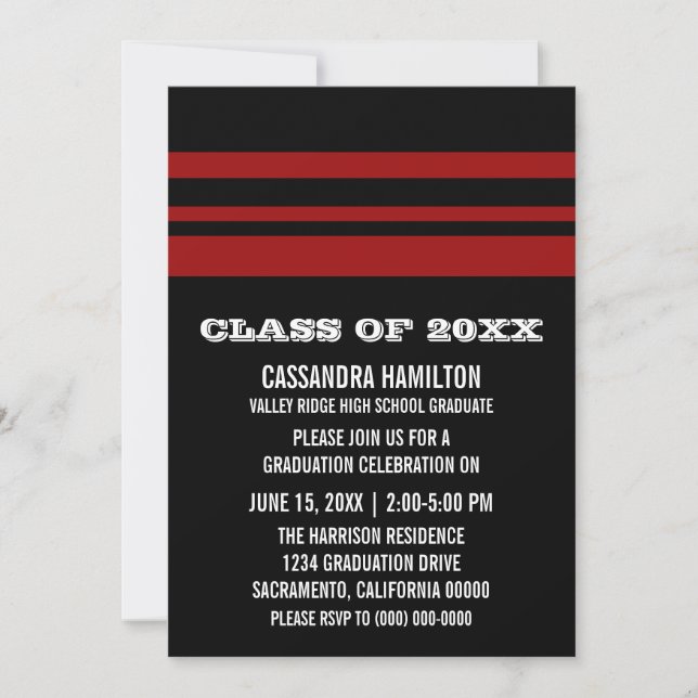 Invitation de graduation Gras Noir/Rouge (Devant)