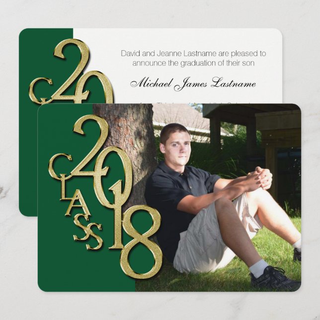 Invitation de graduation Green and Gold 2018 (Devant / Derrière)