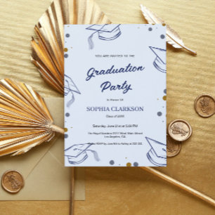 Invitation de graduation minimaliste Blue & Gold