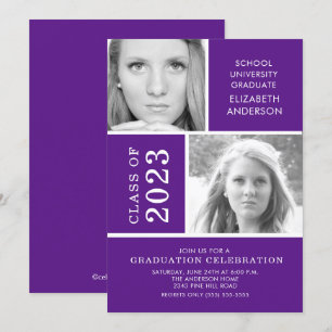 Invitation de graduation moderne à deux photos vio