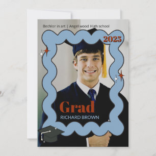 Invitation de graduation ondulée bleu clair rétro