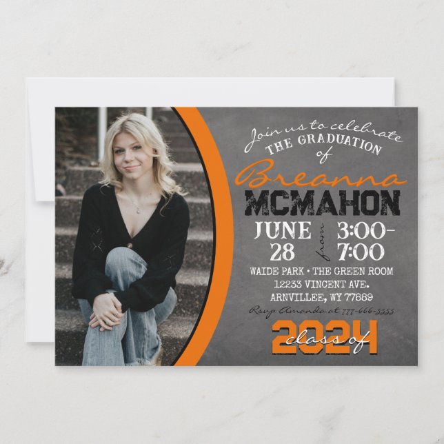 Invitation de graduation Orange & Black Chalkboard (Devant)