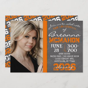 Invitation de graduation Orange & Blanc Chalkboard