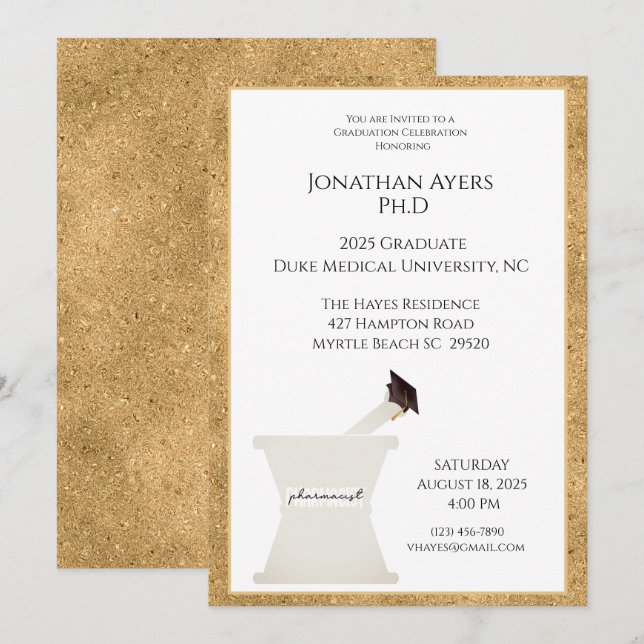 Invitation de graduation personnalisée pour pharma (Devant / Derrière)