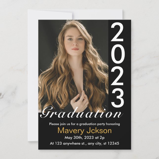 Invitation de graduation photo en noir et blanc mo (Devant)