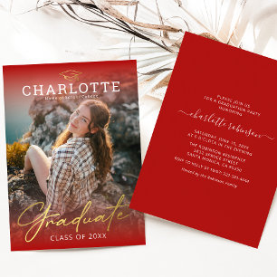 Invitation de graduation photo Red Gold moderne