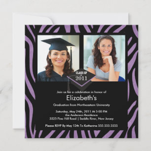 Invitation de graduation photo Zebra Purple Imprim