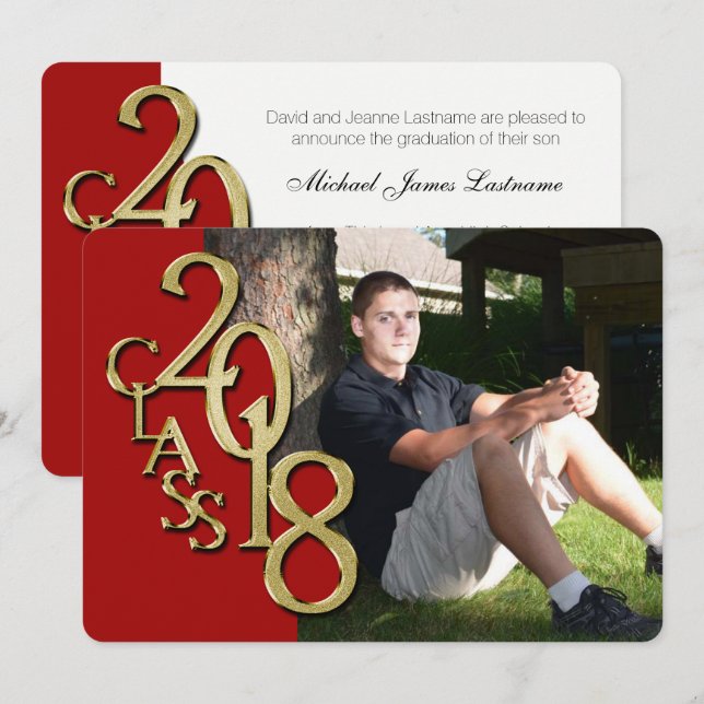 Invitation de graduation Red and Gold 2018 (Devant / Derrière)