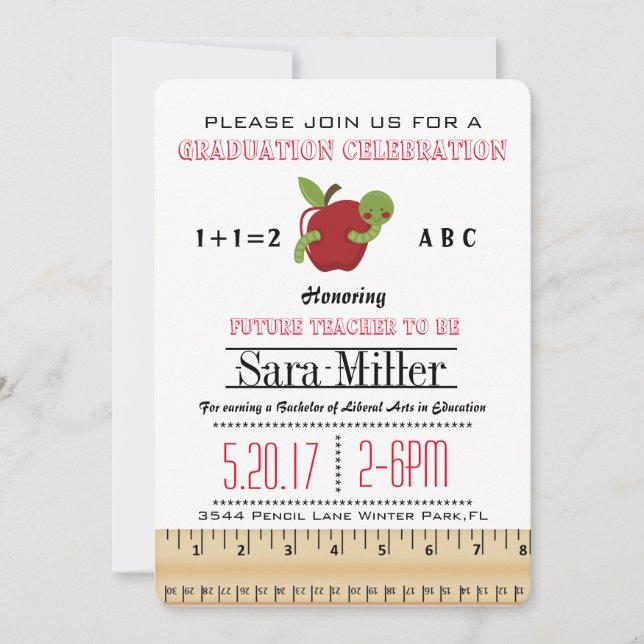 Invitation de graduation Red Apple Teacher (Devant)