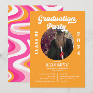 Invitation de graduation Retro Funky Rose et Orang