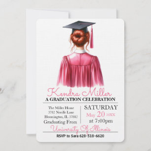 Invitation de graduation rose et noir Aquarelle