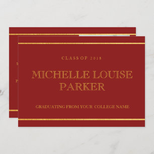 Invitation de graduation rouge cardinale or intemp