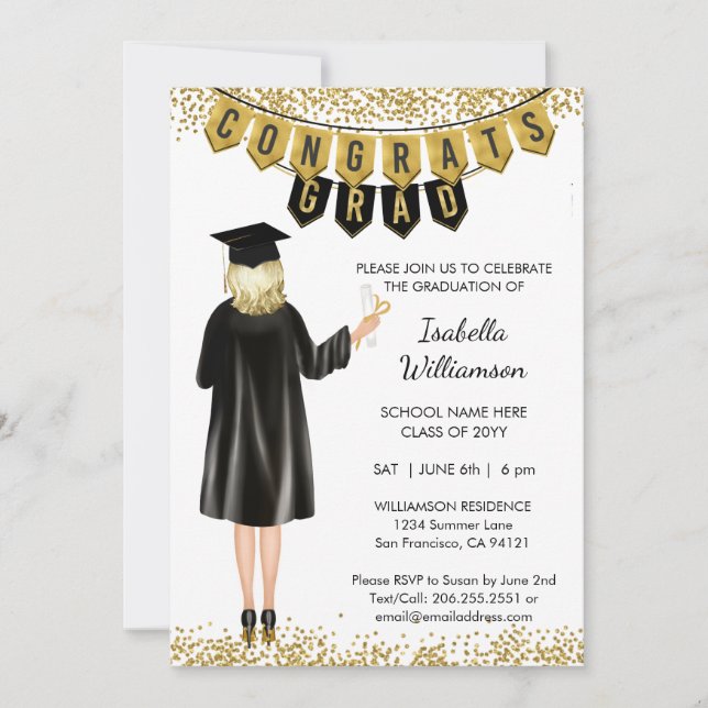 Invitation de graduation unique cheveux blonds (Devant)