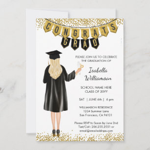 Invitation de graduation unique cheveux blonds