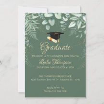 Invitation de graduation végétale de couleur foncé
