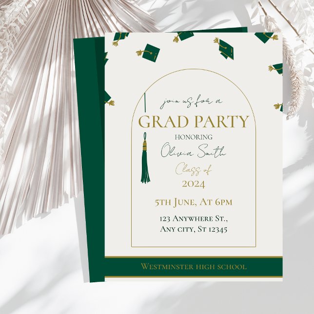 Invitation de graduation verte moderne | Personnal (Créateur téléchargé)