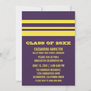 Invitation de graduation violet/jaune gras