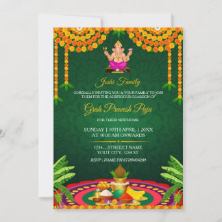 Invitation de Grah Pravesh au souci vert