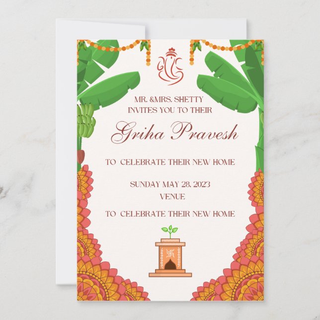 Invitation de Griha Pravesh, réchauffement de la m (Devant)
