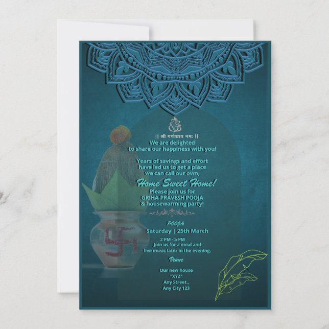 Invitation de Grihapravesh indien Hindu House Warm (Devant)