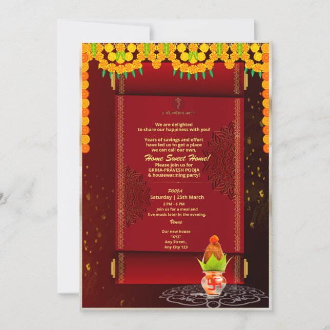 Invitation de Grihapravesh indien Hindu House Warm (Devant)
