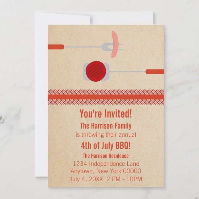 Invitation de grillages d'été du 4 juillet (Devant)