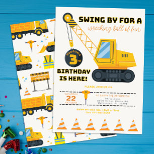 Invitation de grue de construction 3e anniversaire