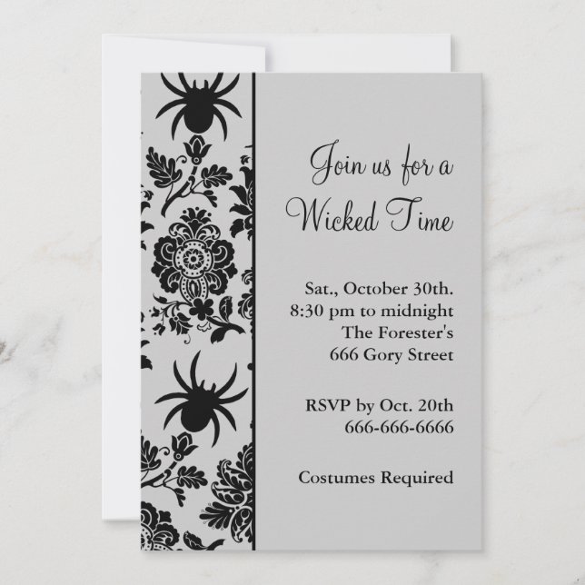 Invitation de Halloweeen de damassé d'araignée (Devant)