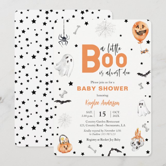 Invitation de Halloween Baby shower Little Boo (Devant / Derrière)