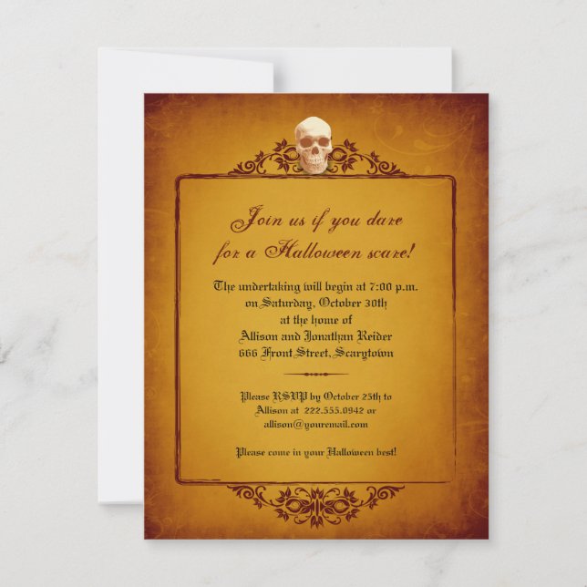 Invitation de Halloween de cadre de crâne (Devant)