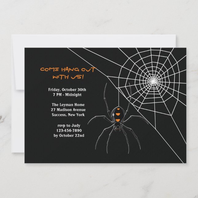 Invitation de Halloween de la toile de l'araignée (Devant)
