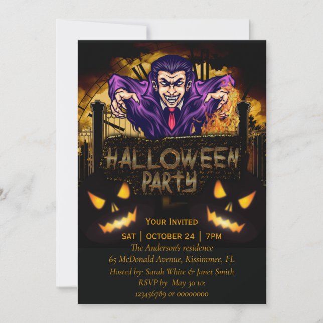 Invitation de Halloween Party Dracula (Devant)