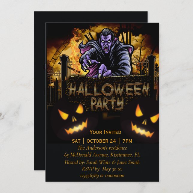 Invitation de Halloween Party Dracula (Devant / Derrière)