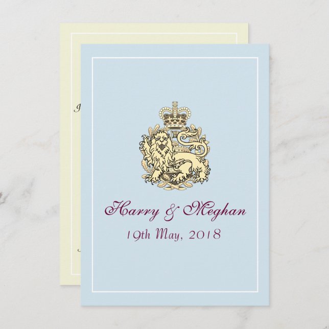 Invitation de Harry Meghan Royal Mariage Posh (ble (Devant / Derrière)