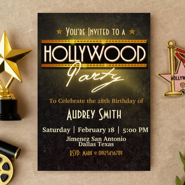Invitation de Hollywood Party (Hollywood Party Invitation Canva Template)