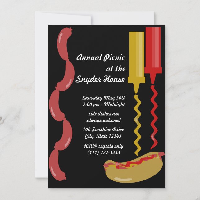 Invitation de Hot Dog et Condiments (Devant)