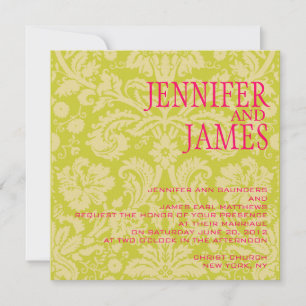 Invitation de Hot Pink Green Cream Mariage damassé