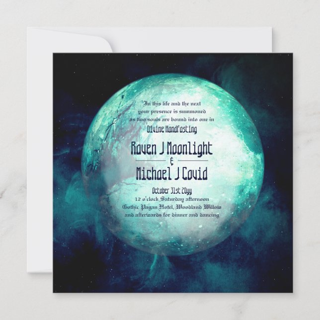 Invitation de jeûne Pagan Wiccan Turquoise Lune go (Devant)