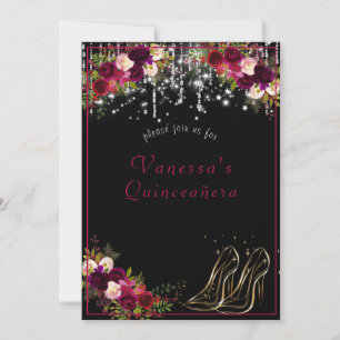 Invitation De jolies roses rouges talons hauts étoiles scinti